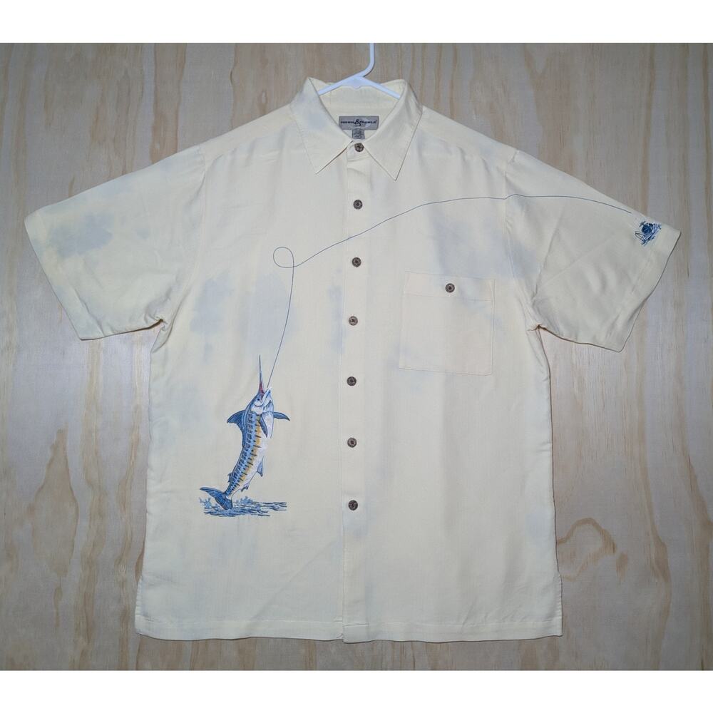 Hook & Tackle Men's Large Limited Edition Marlin Embroidered Rayon Blend Shirt